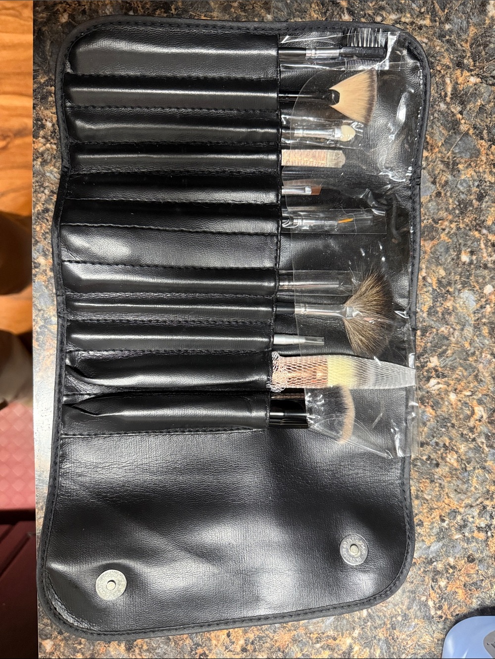Black Makeup Brush Roll with Assorted Brushes